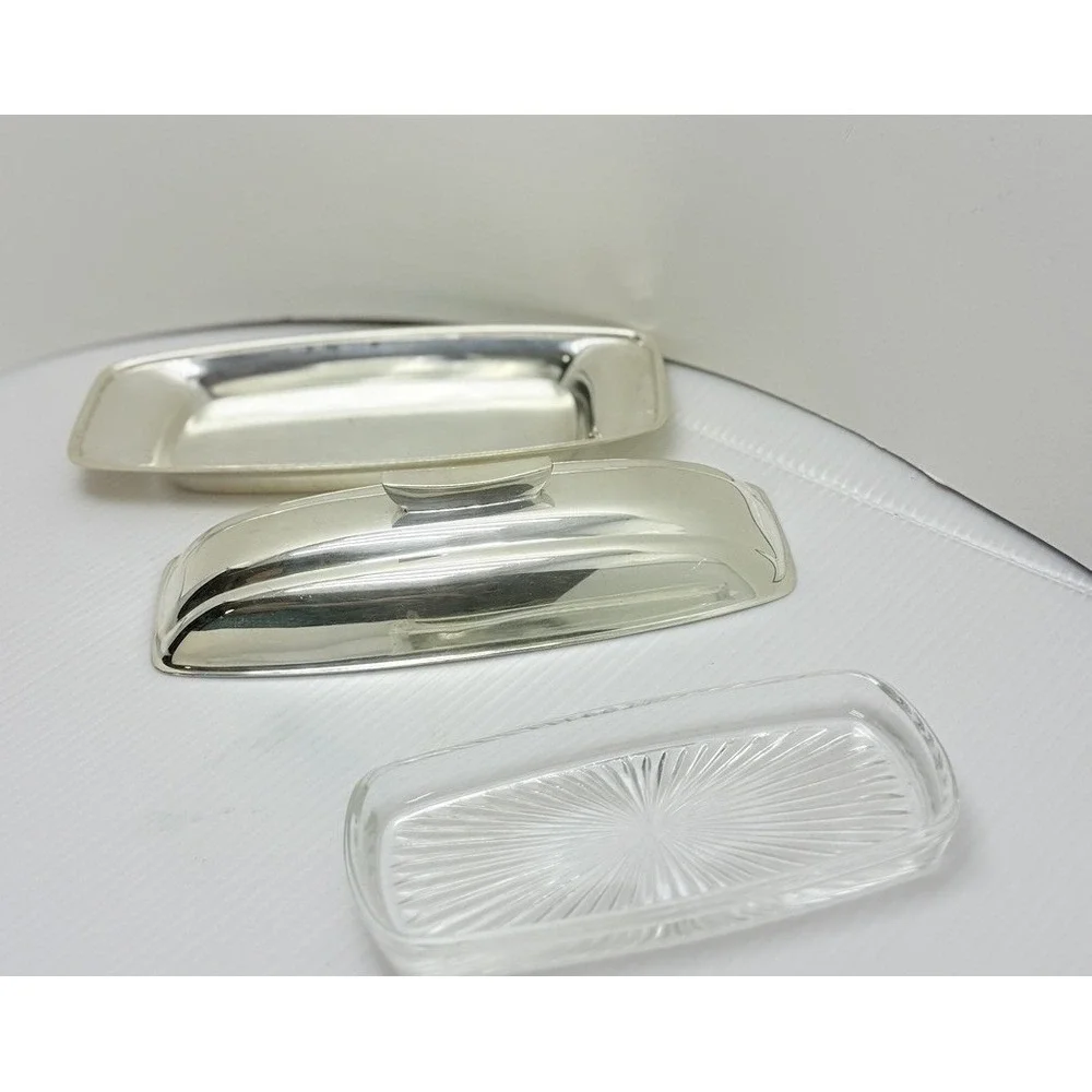 Vintage F.B. Rogers Silver Co. Modernist MCM Silver Plate Butter Dish Modern
